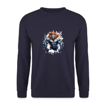 Löwe Muskeln Bodybuilding Gym - Unisex Pullover - Navy - Vorne - Alina (178cm) & Michal (187cm)