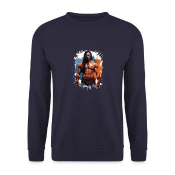 Indianer Muskeln Bodybuilding Häuptling - Unisex Pullover - Navy - Vorne - Alina (178cm) & Michal (187cm)
