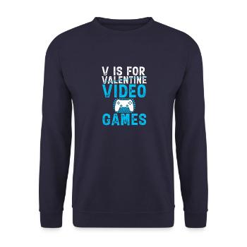 V stands for video games. Funny Valentine's Day Gam - Unisex Sweatshirt - navy - Front - Alina (178cm) & Michal (187cm)