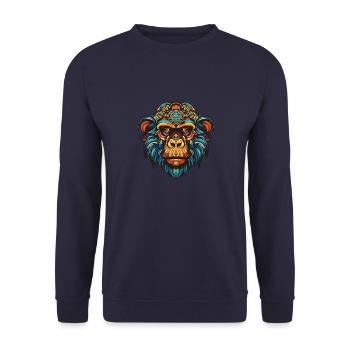 Monkey Portrait Head - Unisex Sweatshirt - navy - Front - Alina (178cm) & Michal (187cm)