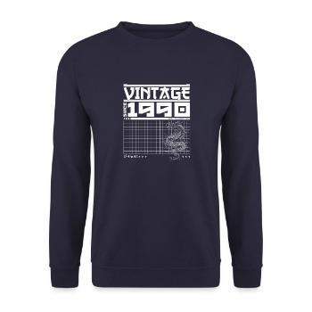 Samurai Spirit Born 1990 - Vintage Dragon 35th - Unisex Pullover - Navy - Vorne - Alina (178cm) & Michal (187cm)