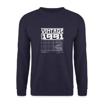 Samurai Spirit Since 1991 - 34. Geburtstag Drache - Unisex Pullover - Navy - Vorne - Alina (178cm) & Michal (187cm)