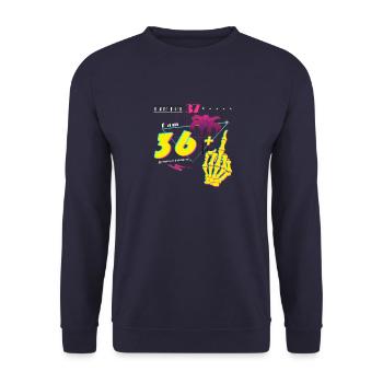 Je n’ai pas 37 ans, j’ai 36 ans + majeur - Rétro 1988 - Sweat-shirt Unisexe - marine - Devant - Alina (178cm) & Michal (187cm)