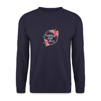 Frühling statt Merz - Unisex Pullover - Navy - Vorne - Alina (178cm) & Michal (187cm)