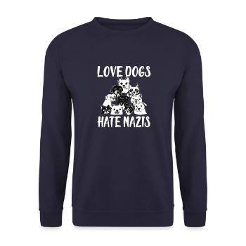 Love Dogs Hate Nazis - Unisex Sweatshirt - navy - Front - Alina (178cm) & Michal (187cm)