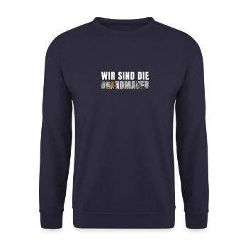 WIR SIND DIE BRANDMAUER GEGEN RECHTS - Unisex Pullover - Navy - Vorne - Alina (178cm) & Michal (187cm)