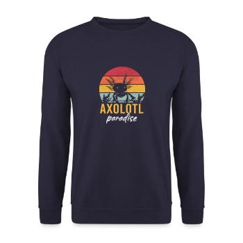 Axolotl Vintage Amphibian Aquatic Sprüche - Unisex Pullover - Navy - Vorne - Alina (178cm) & Michal (187cm)
