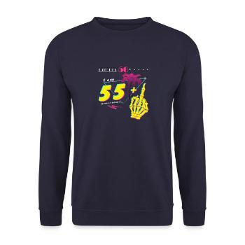 Nicht 56, nur 55 + Flip Off – Retro Vibes 1969 - Unisex Pullover - Navy - Vorne - Alina (178cm) & Michal (187cm)
