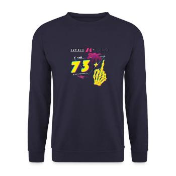 Style rétro de 1951 - Je n’ai pas 74 ans, j’ai 73 ans + milieu - Sweat-shirt Unisexe - marine - Devant - Alina (178cm) & Michal (187cm)
