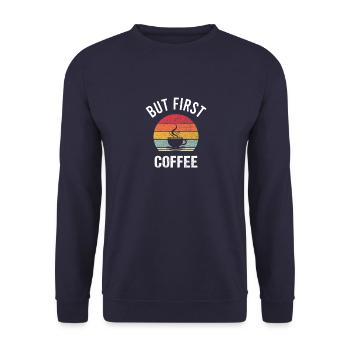 Kaffee Coffee Koffein Vintage Cafe Sprüche - Unisex Pullover - Navy - Vorne - Alina (178cm) & Michal (187cm)