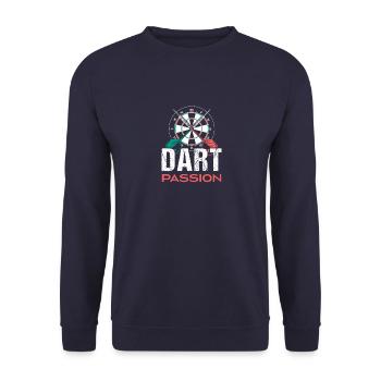 Dart Darts Darten Vintage Dartpfeile Dartscheibe - Unisex Pullover - Navy - Vorne - Alina (178cm) & Michal (187cm)