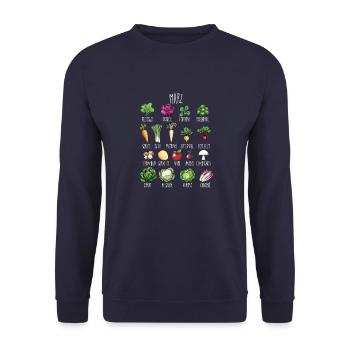 März Saisonales Gemüse und Obst Collage - Unisex Pullover - Navy - Vorne - Alina (178cm) & Michal (187cm)