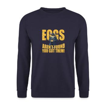 Eier sucht man nicht Eier hat man - Unisex Pullover - Navy - Vorne - Alina (178cm) & Michal (187cm)