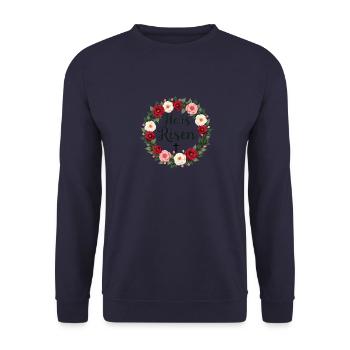 Happy Easter Flower Wreath He Is Risen Jesus - Unisex Sweatshirt - navy - Front - Alina (178cm) & Michal (187cm)