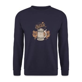 Bierzeitbecher Beer Time Mug - Unisex Pullover - Navy - Vorne - Alina (178cm) & Michal (187cm)