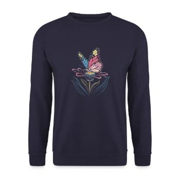Vibrant Butterfly on Flower Design - Unisex Pullover - Navy - Vorne - Alina (178cm) & Michal (187cm)