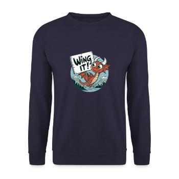 Cute Dragon "Wing It" Design - Unisex Sweatshirt - navy - Front - Alina (178cm) & Michal (187cm)