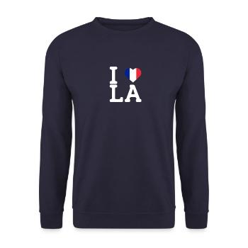 I love LA Cool Wrong Flag France Lover Heart Wortspiel - Unisex Pullover - Navy - Vorne - Alina (178cm) & Michal (187cm)
