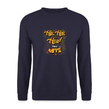 Hip-Hop Head Since 1972 - 53 Years of Fresh Rhymes - Unisex Sweatshirt - navy - Front - Alina (178cm) & Michal (187cm)