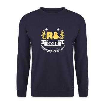R Ente Rente 2025 - Unisex Pullover - Navy - Vorne - Alina (178cm) & Michal (187cm)