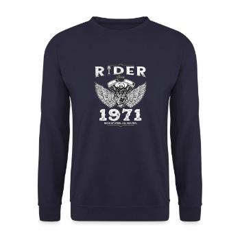 Cavalier depuis 1971 - 54 ans de routes ouvertes et - Sweat-shirt Unisexe - marine - Devant - Alina (178cm) & Michal (187cm)