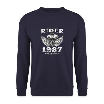Rider Since 1987 - 38 Years of Speed & Adventure - Unisex Sweatshirt - navy - Front - Alina (178cm) & Michal (187cm)