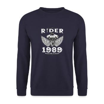Motard depuis 1989 - 36 ans de pure passion pour les motards - Sweat-shirt Unisexe - marine - Devant - Alina (178cm) & Michal (187cm)