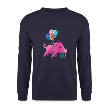 Friedensschweinchen Hildegard - Unisex Pullover - Navy - Vorne - Alina (178cm) & Michal (187cm)