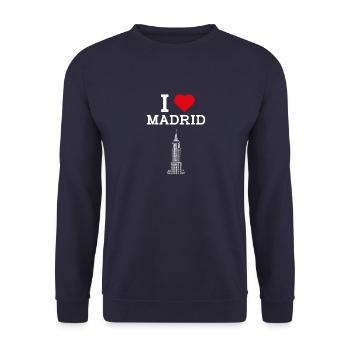 J’aime Madrid Coeur Drapeau Espagne Amoureux Empire Jeu de mots - Sweat-shirt Unisexe - marine - Devant - Alina (178cm) & Michal (187cm)
