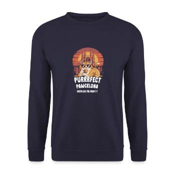 Pawcelona Barcelona Katzendesign - Unisex Pullover - Navy - Vorne - Alina (178cm) & Michal (187cm)
