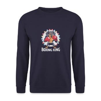 Un teckel Boxing King Boxer Sports Strength Gym - Sweat-shirt Unisexe - marine - Devant - Alina (178cm) & Michal (187cm)