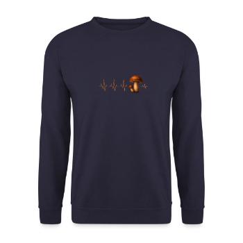 Porcini Pilz Herzschlagkleidung - Pilze Natur - Unisex Pullover - Navy - Vorne - Alina (178cm) & Michal (187cm)