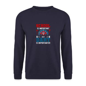 Dart Darts Darten Vintage Dartpfeile Dartscheibe - Unisex Pullover - Navy - Vorne - Alina (178cm) & Michal (187cm)
