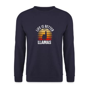 Alpaka Llama Vintage Animal Sprüche - Unisex Pullover - Navy - Vorne - Alina (178cm) & Michal (187cm)