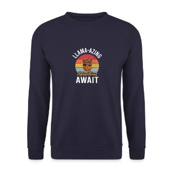 Alpaka Llama Vintage Animal Sprüche - Unisex Pullover - Navy - Vorne - Alina (178cm) & Michal (187cm)