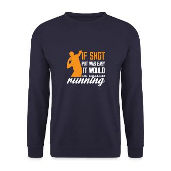 Shot Put Running Humor Design - Unisex Pullover - Navy - Vorne - Alina (178cm) & Michal (187cm)