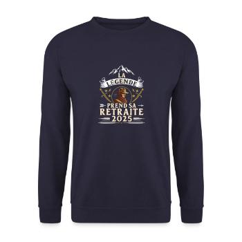 Humour Retraite 2025 La Légende Prend Sa Retraite - Unisex Sweatshirt - navy - Front - Alina (178cm) & Michal (187cm)