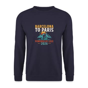 De Barcelone à Paris – Propulsé par les montagnes Legs 2026 - Sweat-shirt Unisexe - marine - Devant - Alina (178cm) & Michal (187cm)
