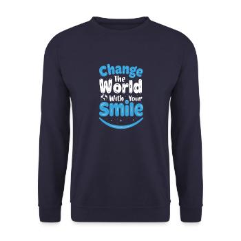 Change the world with smile 01 - Unisex Sweatshirt - navy - Front - Alina (178cm) & Michal (187cm)
