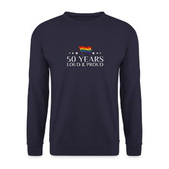 50 Years Loud & Proud Washington D.C. - Unisex Pullover - Navy - Vorne - Alina (178cm) & Michal (187cm)