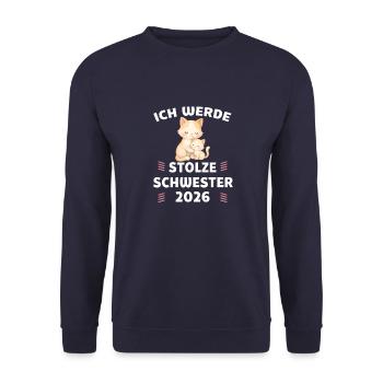 Ich werde stolze Schwester 2026 Katzen - Unisex Pullover - Navy - Vorne - Alina (178cm) & Michal (187cm)