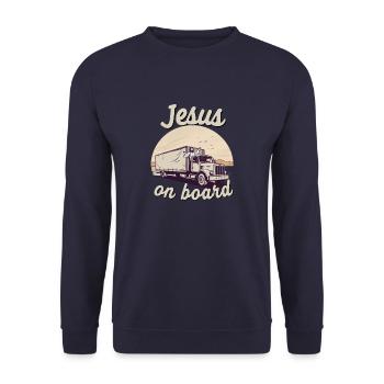 Jésus à bord Chauffeur de camion de foi chrétienne - Sweat-shirt Unisexe - marine - Devant - Alina (178cm) & Michal (187cm)