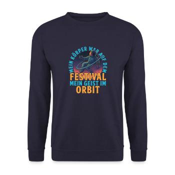 Festival Geist im Orbit Design - Unisex Pullover - Navy - Vorne - Alina (178cm) & Michal (187cm)