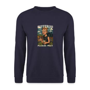 Buffering… bitte warten | Nerd Humor - Unisex Pullover - Navy - Vorne - Alina (178cm) & Michal (187cm)