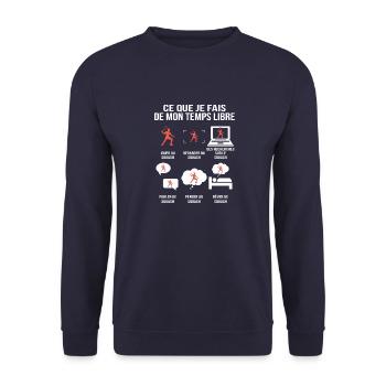 Ce que je fais de mon temps libre – Squash - Sweat-shirt Unisexe - marine - Devant - Alina (178cm) & Michal (187cm)