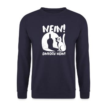 Nein! Einfach nein! - Katze Mittelfinger Spruch - Unisex Pullover - Navy - Vorne - Alina (178cm) & Michal (187cm)