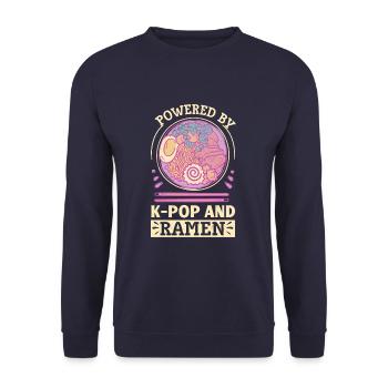 Powered By K-Pop And Ramen - Unisex Pullover - Navy - Vorne - Alina (178cm) & Michal (187cm)