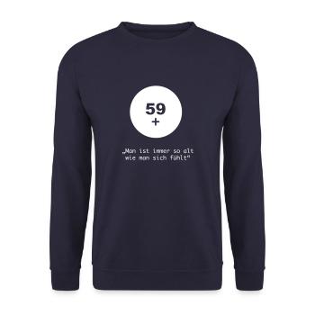 59+ neuundfünzig - Unisex Pullover - Navy - Vorne - Alina (178cm) & Michal (187cm)