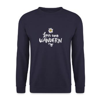 LASS UNS WANDERN EDELWEISS BLUME - Unisex Pullover - Navy - Vorne - Alina (178cm) & Michal (187cm)