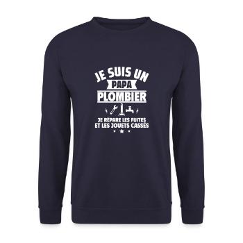 Papa plombier, idée cadeau fête des pères - Sweat-shirt Unisexe - marine - Devant - Alina (178cm) & Michal (187cm)